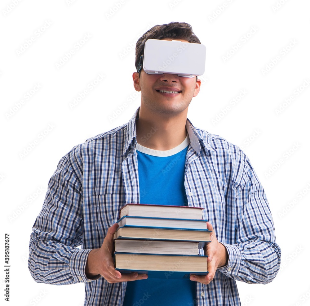 Young man wearing virtual reality VR glasses Young man wearing virtual reality VR glasses