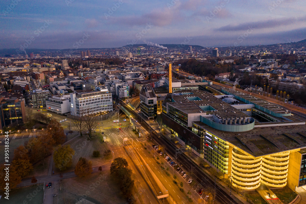 arial view of zurich in the christmas time 