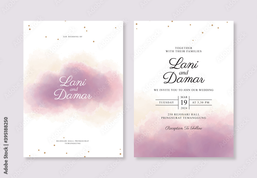 Beautiful wedding invitation template with watercolor splash abstract