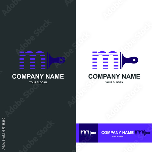 Letter m Initial with paint brush icon for paint and decoration business logo concept vector templat