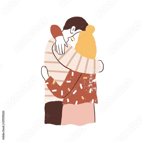Couple hugging. Man and woman embracing tenderly. Family reunion concept. Two...