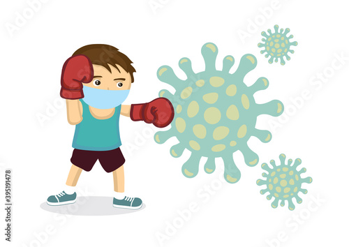 Virus and flu or coronavirus medical fighting a group of contagious cells.