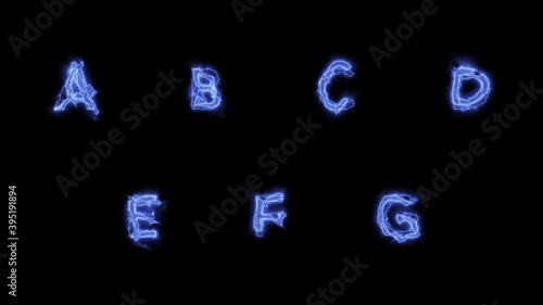 Alphabet Letters Abstract Animation Set with Electricity Effect. Matte Channel Video.  photo