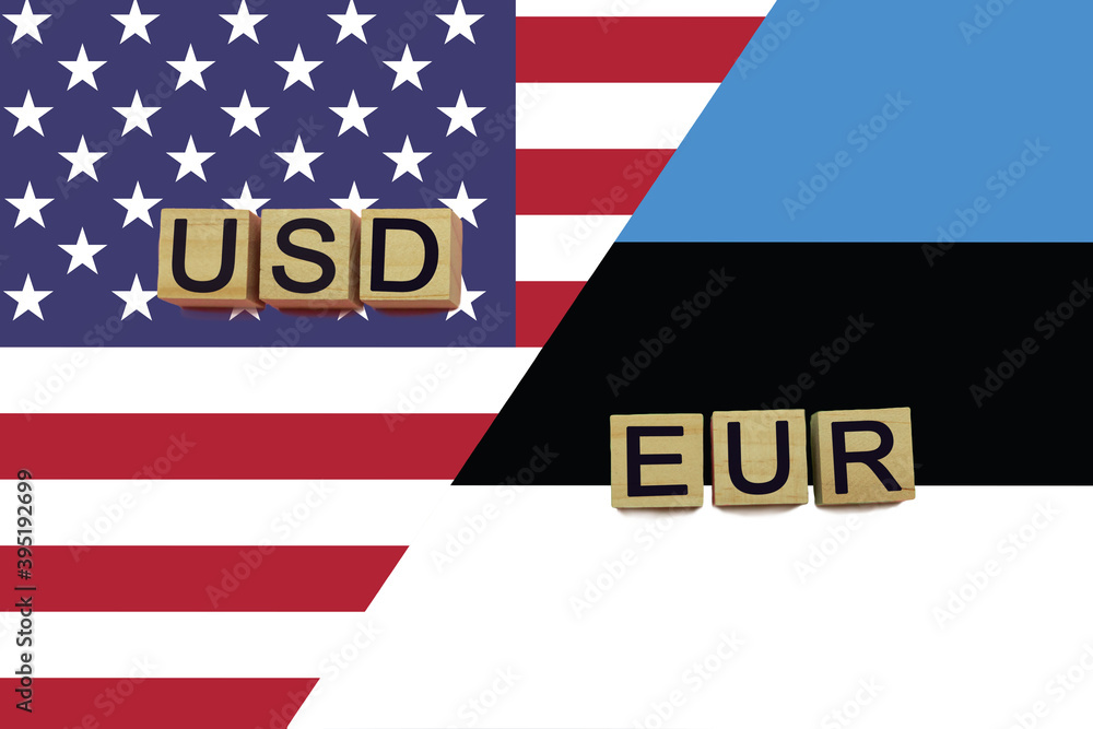 American and Estonian currencies codes on national flags background American and Estonian currencies codes on national flags background
