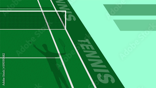 tennis player threw ball to serve on green court. Outdoor tennis court. Sports ground for active recreation. Vector