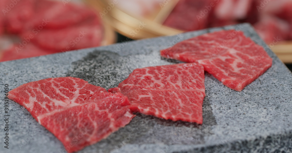 Grill beef on the hot stone