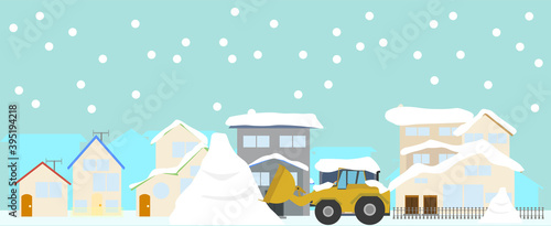 雪積もる街を除雪する大雪のイメージイラスト