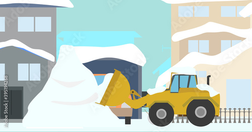 雪積もる街を除雪する大雪のイメージイラスト