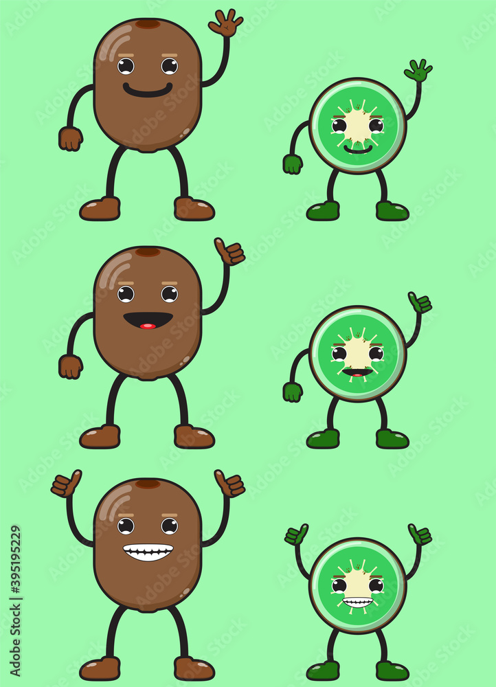 Obraz premium Illustration vector graphic cartoon character of kiwi fruit. Smile set.