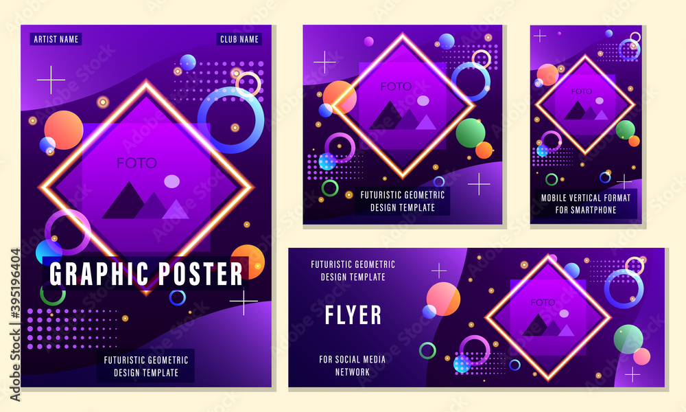 Set Flyers Futuristic Geometric Templates for Social Media. Set Flyers Futuristic Geometric Templates for Social Media.