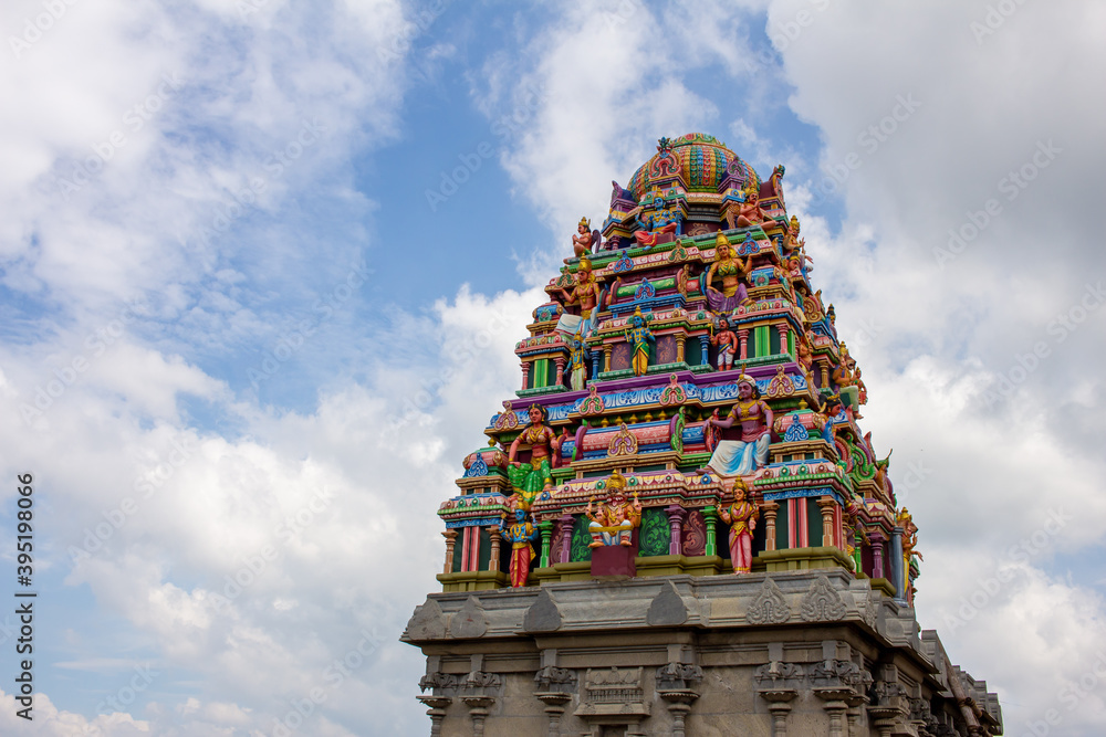 Beautiful freshly built temple tower, Tamil Nadu, India