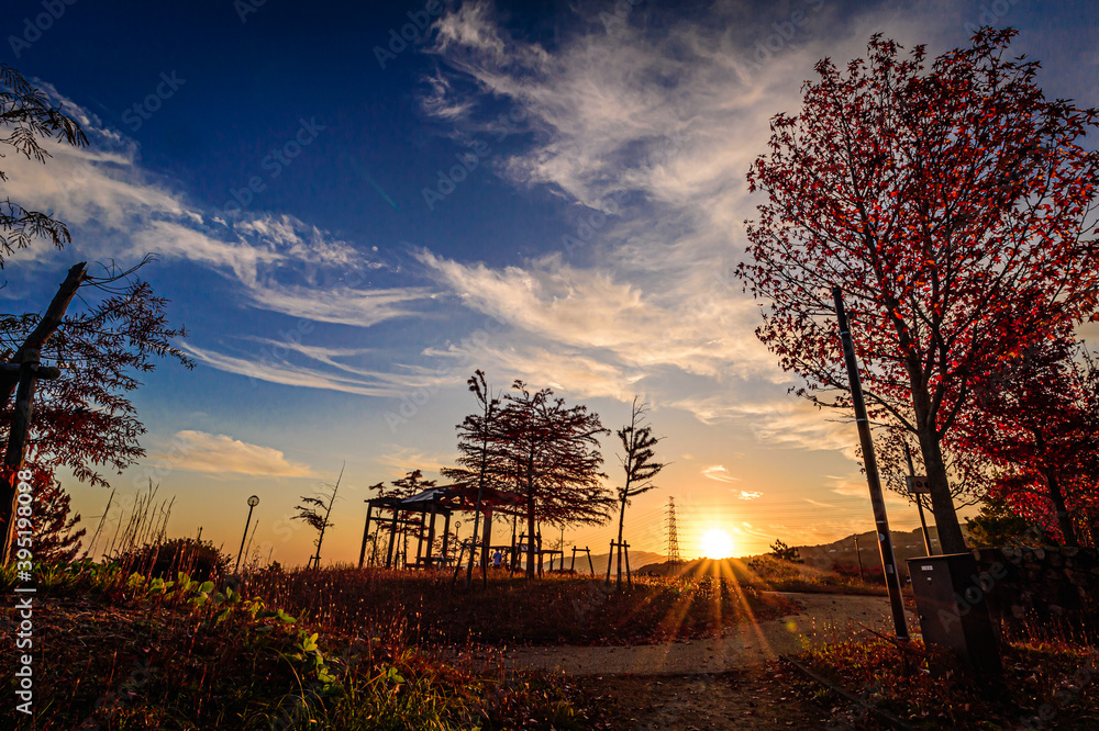 日本の秋の風景 綺麗な夕焼けの展望台 宝塚市北公園 11月15日 日本 Stock Photo Adobe Stock