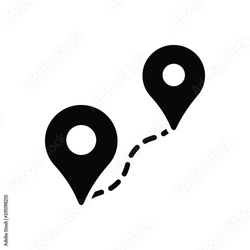 Black solid icon for distance direction location journey travel navigation marker route path