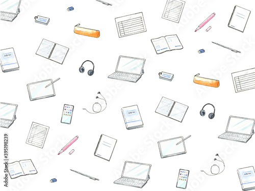 オンライン学習の背景　壁紙　水彩イラスト