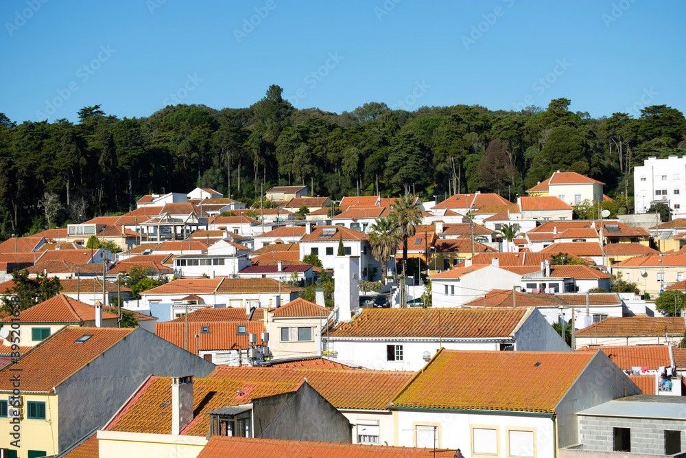 town with orange roofs 