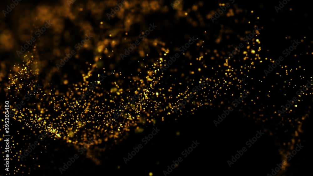 Golden glitter sand or dust creating abstract cloud formations metamorphosis. Art backgrounds. Super Slow Motion at 1000fps.