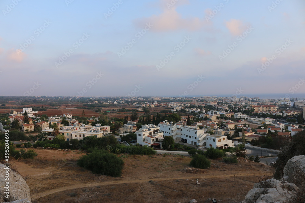view of the city at sunset from the top of the Church of St. Elias Cyprus Protaras