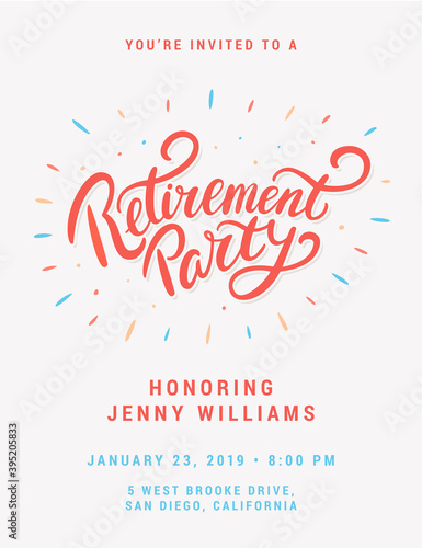Retirement party invitation. Vector lettering.