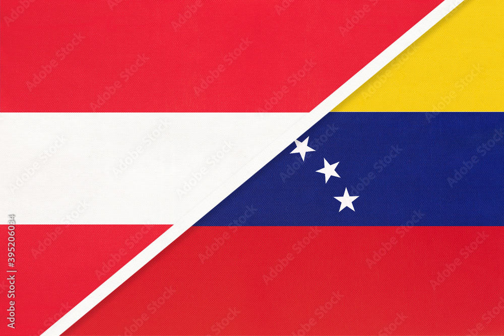 Austria and Venezuela, symbol of national flags from textile.