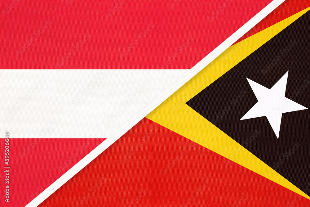 Austria and East Timor, symbol of national flags from textile.