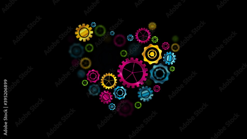 Heart shape from colorful tech gears background