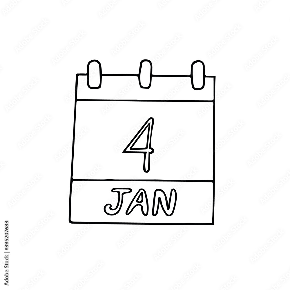 calendar hand drawn in doodle style. January 4. World Braille Day, Newton, National Spaghetti, date. icon, sticker, element, design. planning, business holiday calendar hand drawn in doodle style. January 4. World Braille Day, Newton, National Spaghetti, date. icon, sticker, element, design. planning, business holiday