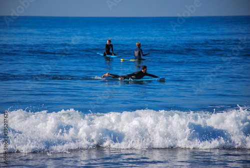 surfistas en playa de california