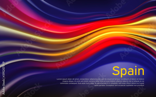 Spain flag background. Blurred pattern of light lines in the colors of the spanish flag, business brochure. State banner, spain poster, patriotic cover, flyer. Vector design