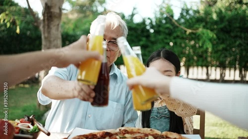 Happy asian family having festive dinner, Multi generation family enjoying meal