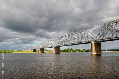 Nikolaevsky (Romanovsky) railway bridge across the Volga river in the city of Yaroslavl photo