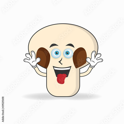 mushrooms mascot character with laughing expression and sticking tongue. vector illustration