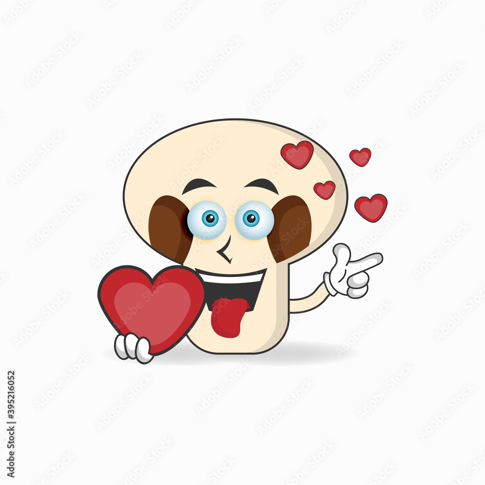 mushrooms mascot character holding a love icon. vector illustration mushrooms mascot character holding a love icon. vector illustration