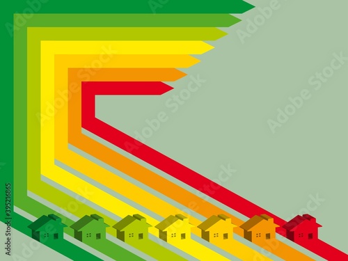 Houses on the energy chart. Energy efficiency concept 