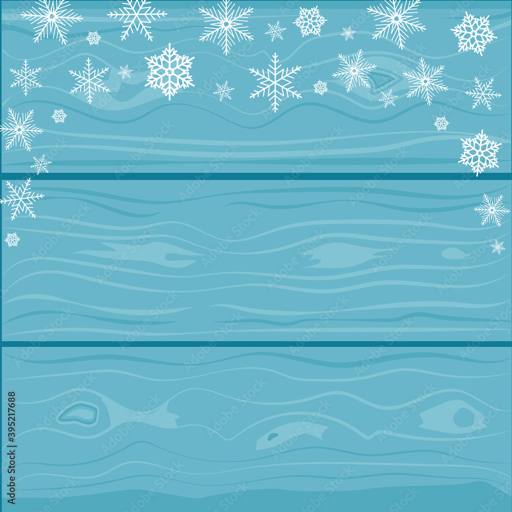 New Year and Christmas background. Snowflakes on a turquoise wooden background, place for text. Vector illustration New Year and Christmas background. Snowflakes on a turquoise wooden background, place for text. Vector illustration