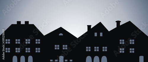 Town, darkness, black and gray colors, vector banner