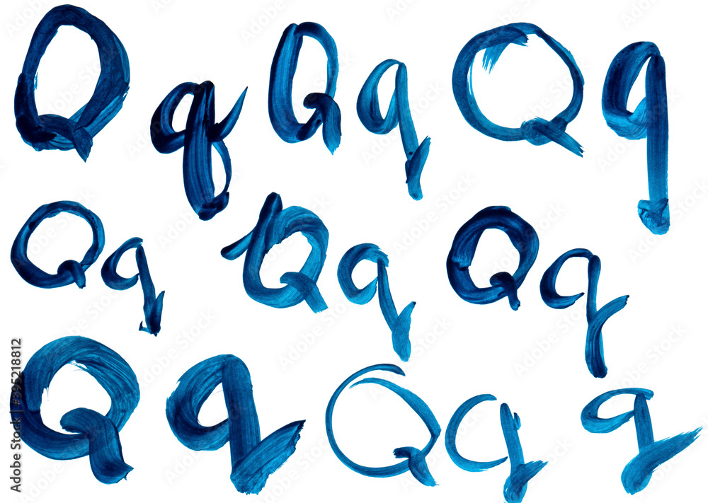 The letter Q is drawn in different versions. The letter Q is drawn in different versions.