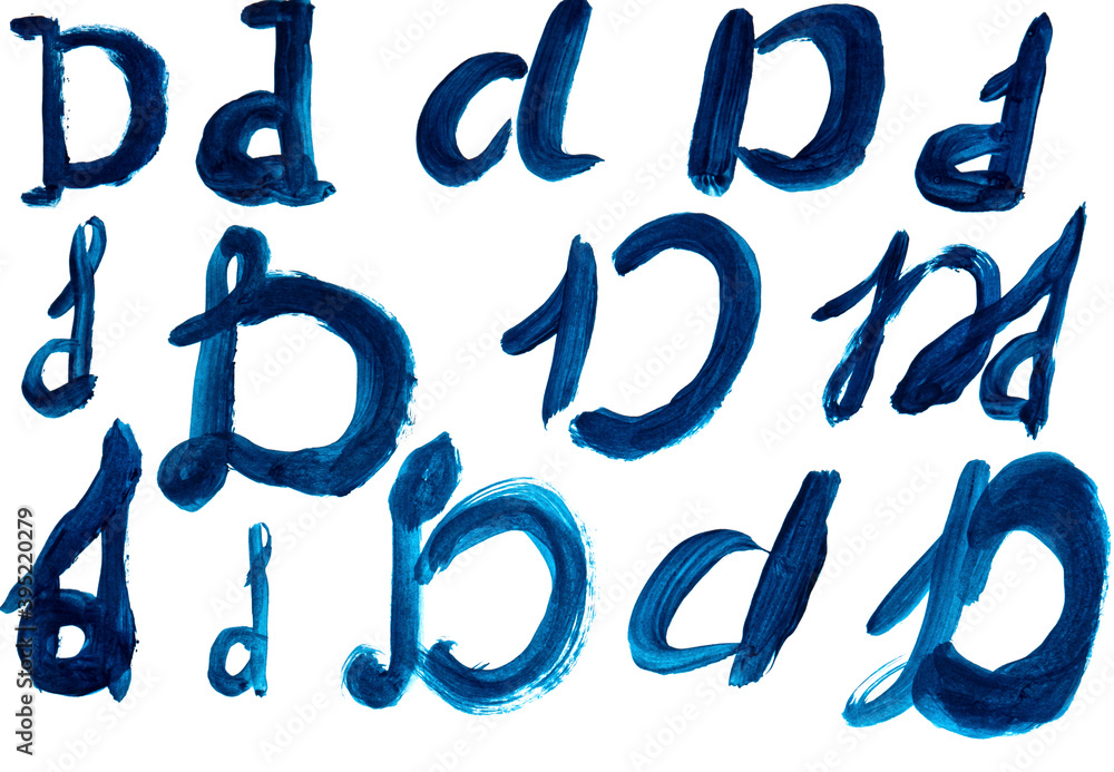 The letter D is drawn in different versions.