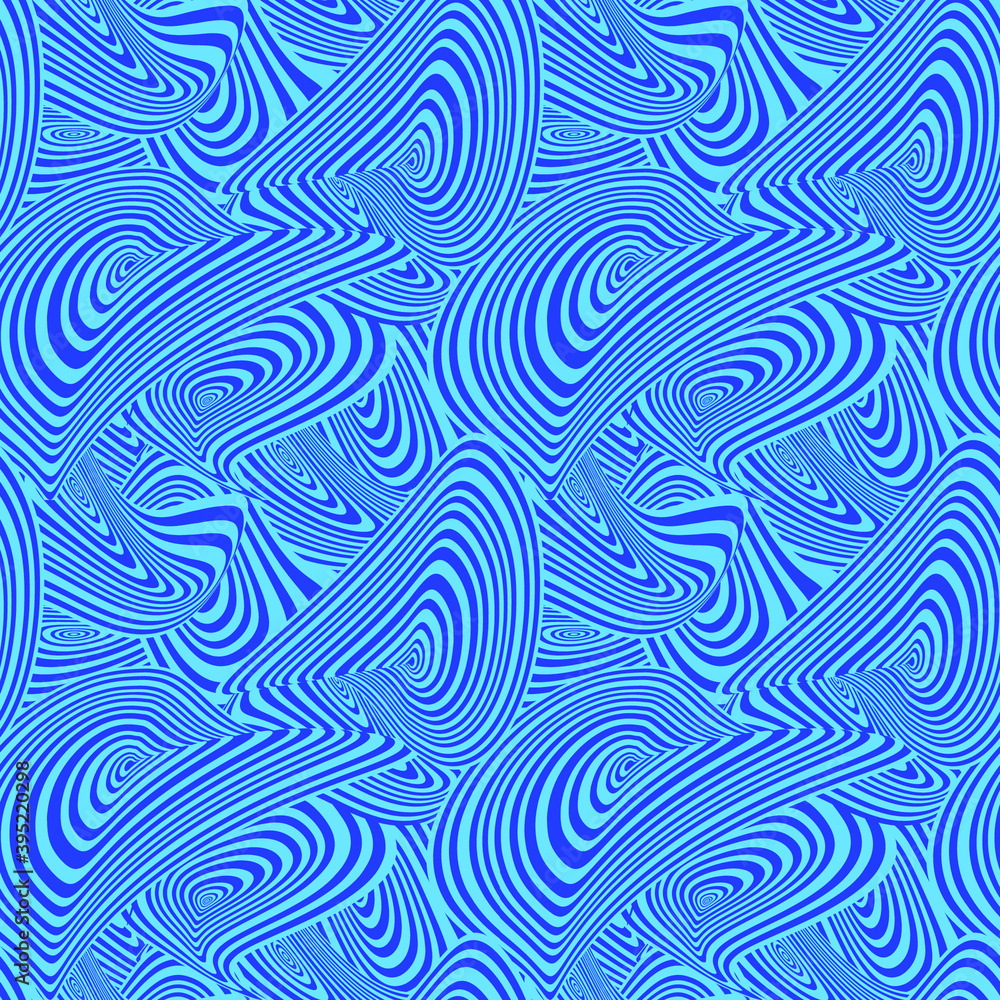Vector Abstract Seamless Pattern, Blue Geometric Waves, Swirles, Colorful Background Template.