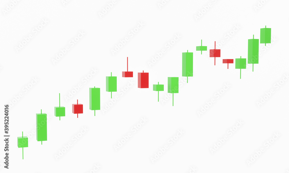 3D rendered up trend stock candle stick on white  background