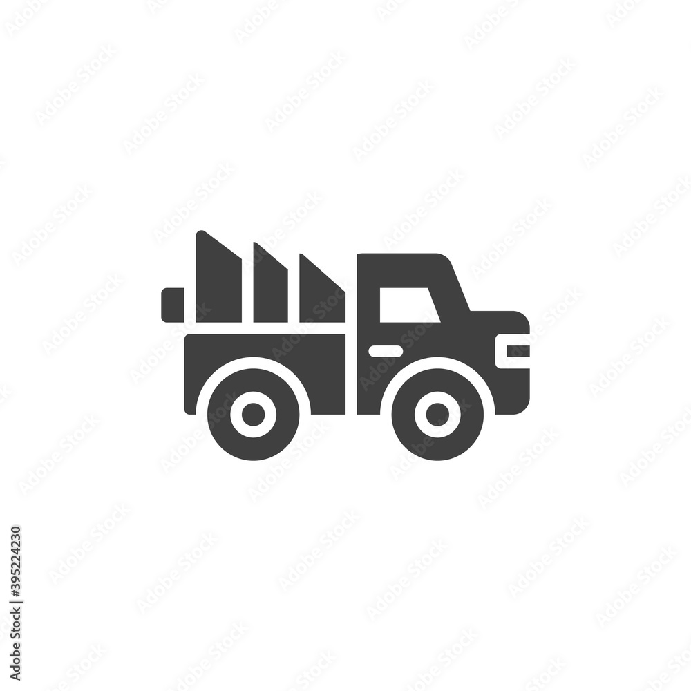 Truck with Christmas tree vector icon. filled flat sign for mobile concept and web design. Car with a Xmas tree glyph icon. Symbol, logo illustration. Vector graphics