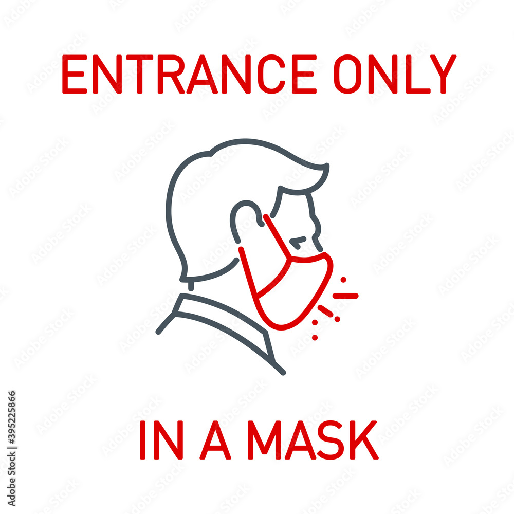 No Face Mask, No Entry Wrong and Right Wear red line Icon banner