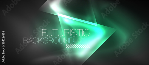 Neon geometric abstract background. Triangles with color glowing light effects in the dark. Vector illustration for covers, banners, flyers and posters and other