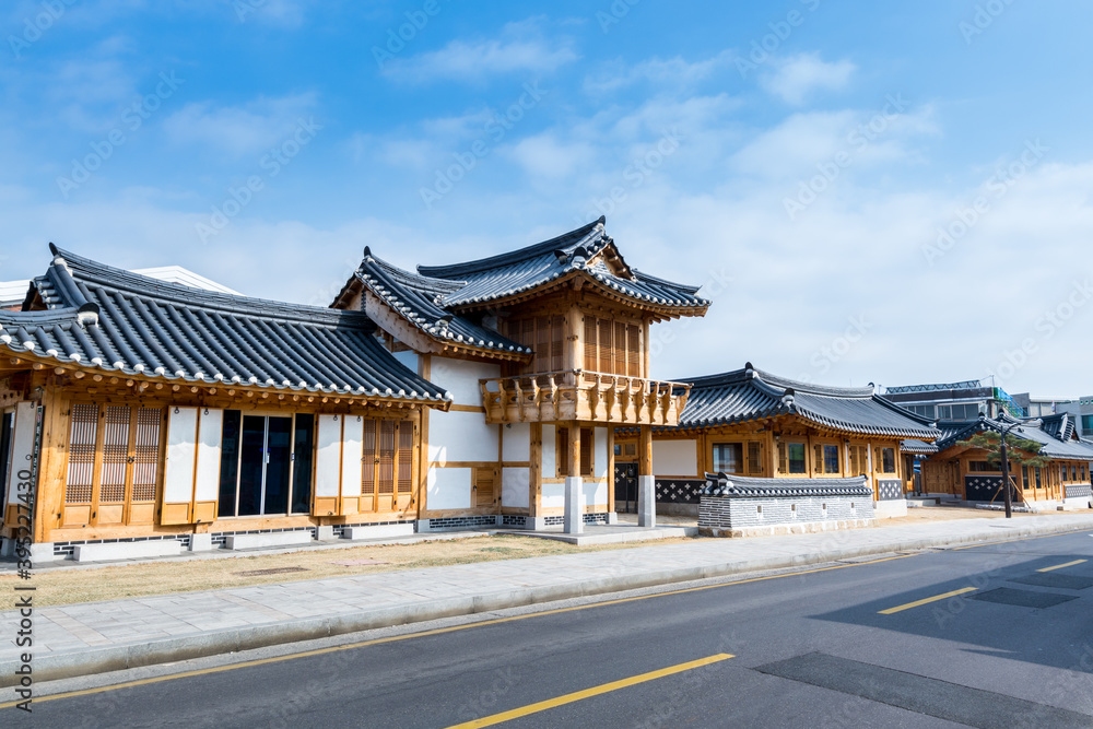 Traditional houses in the city of Suwon of South Korea near the Hwaseong Fortress, traditional landmark in the city of Suwon. Traditional houses in the city of Suwon of South Korea near the Hwaseong Fortress, traditional landmark in the city of Suwon.