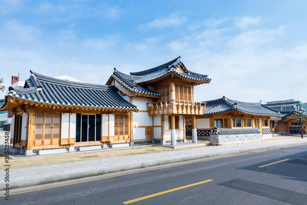 Traditional houses in the city of Suwon of South Korea near the Hwaseong Fortress, traditional landmark in the city of Suwon. Traditional houses in the city of Suwon of South Korea near the Hwaseong Fortress, traditional landmark in the city of Suwon.