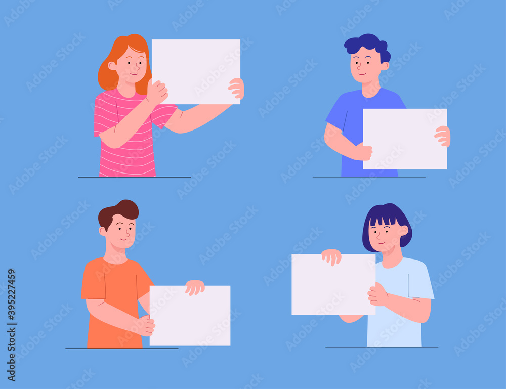 Set Illustration of Young People Holding Blank Poster Template Flat Illustration Set Illustration of Young People Holding Blank Poster Template Flat Illustration