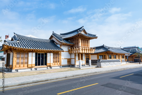 Traditional houses in the city of Suwon of South Korea near the Hwaseong Fortress, traditional landmark in the city of Suwon.