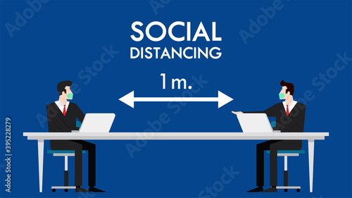 Work from home poster. free space for text. Social distancing poster. businessman vector.