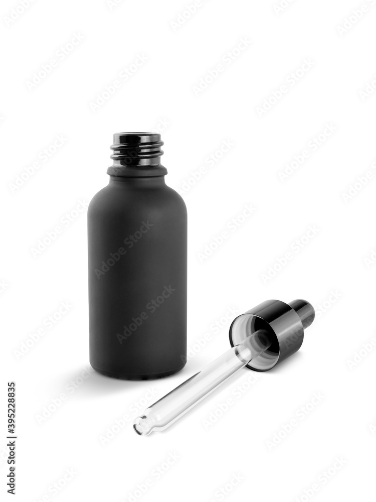Black Glass Dropper Serum Bottle For Cosmetic Product Design Mockup