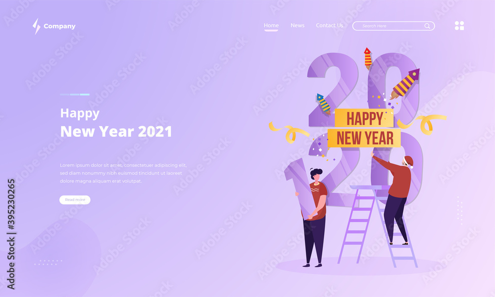 Change to the new year 2021 illustration for greeting on landing page concept