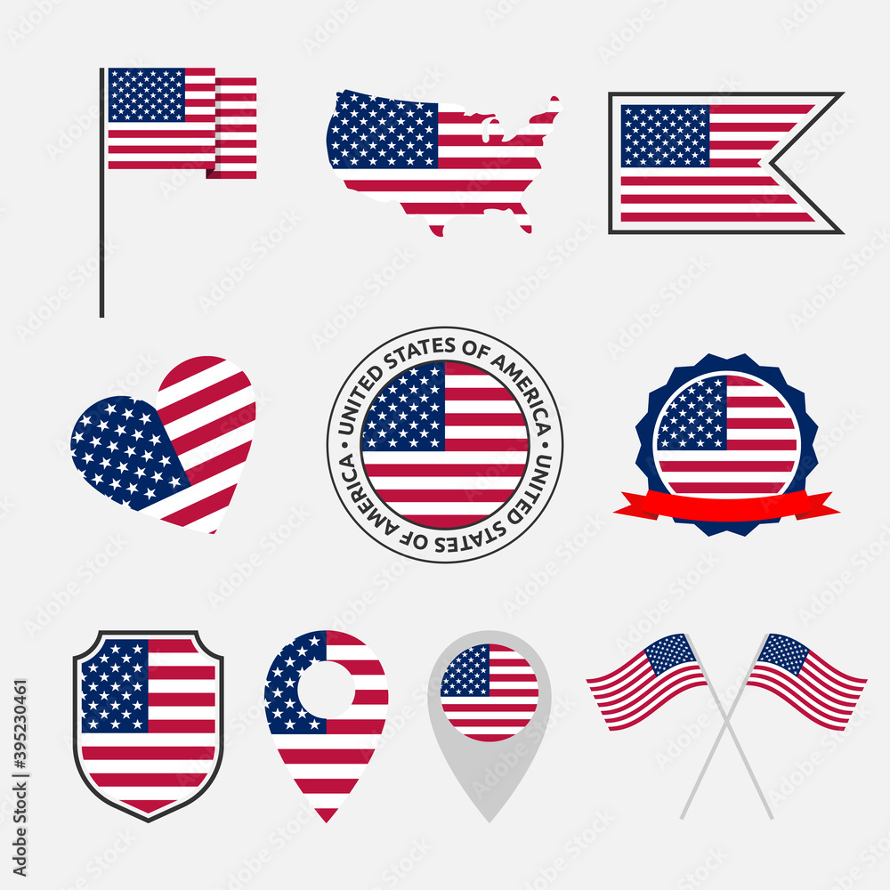 usa flag icons set, national symbol of the United States of America usa flag icons set, national symbol of the United States of America
